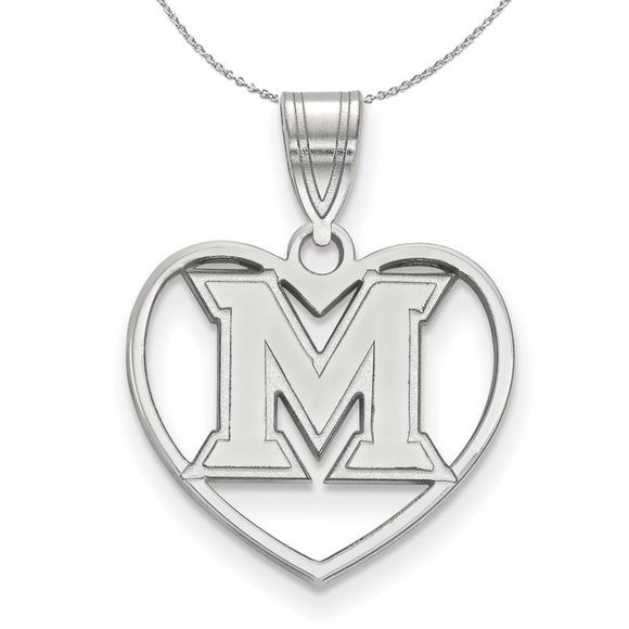 Sterling Silver Miami U Initial M Heart Pendant Necklace - 16 Inch - Picture 1 of 7